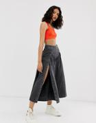 Asos Design Acid Wash Culotte With Split Front-gray