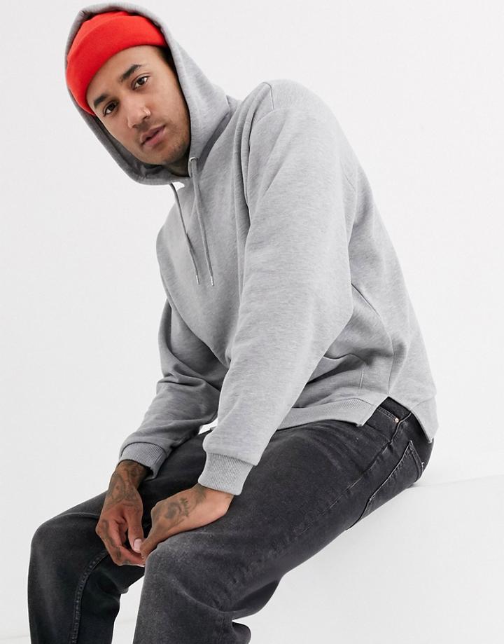 Asos Design Oversized Hoodie In Gray Marl With Split Hem