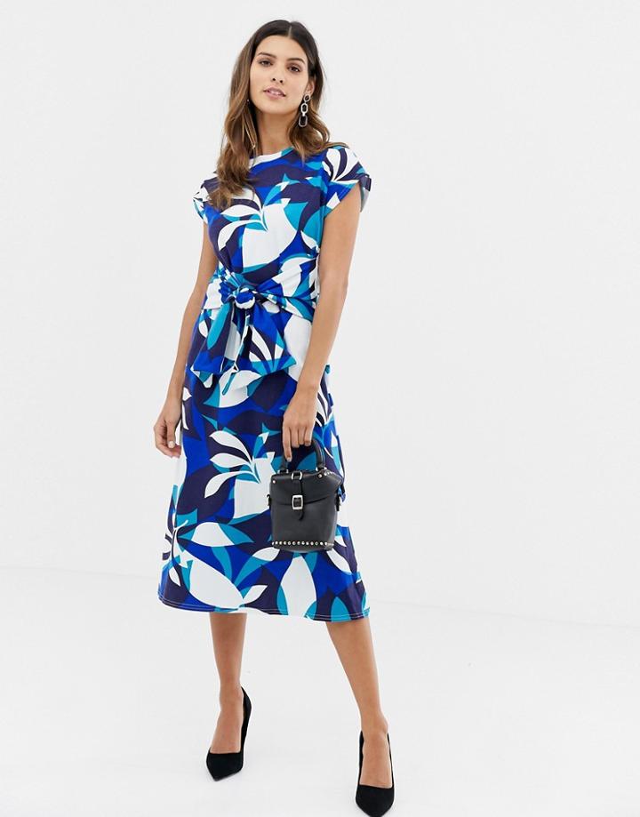 Closet Printed Tie Front Jersey Dress-multi