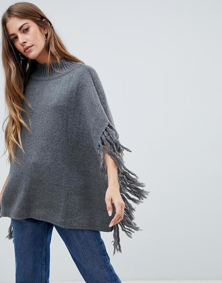 Pieces Joelean Knit Poncho - Gray