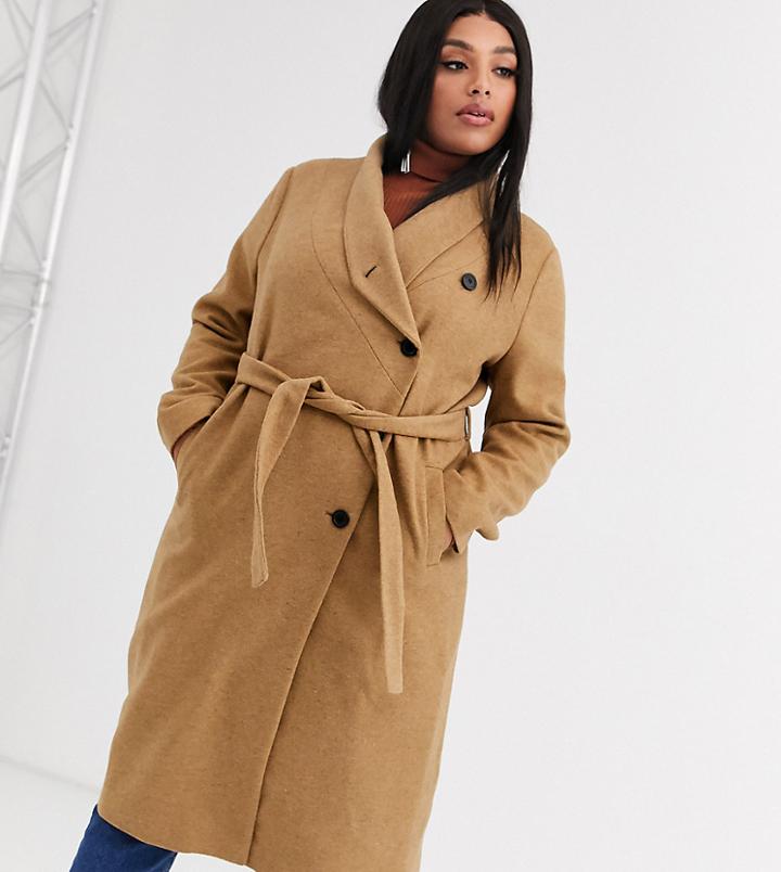 Religion Plus Wrap Front Belted Wool Coat-tan