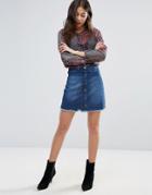 Brave Soul Raw Hem Denim Skirt - Blue