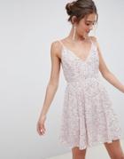 Asos Design Delicate Sequin Plunge Mini Dress With Full Skirt-pink