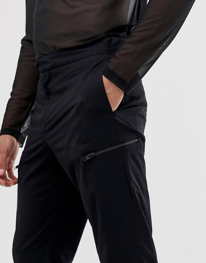 Mennace Cropped Pants With Zip Detail In Black