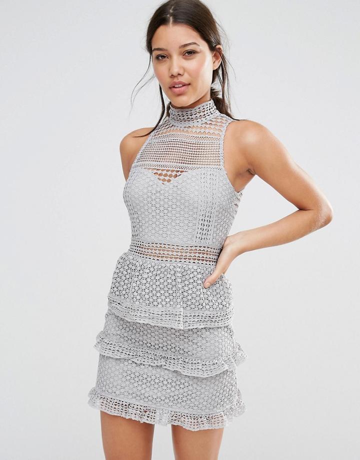 Missguided Premium Lace Tiered Dress - Gray