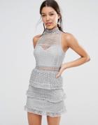 Missguided Premium Lace Tiered Dress - Gray