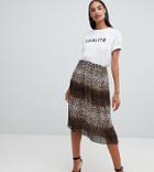 Boohoo Exclusive Pleated Midi Skirt In Leopard - Multi