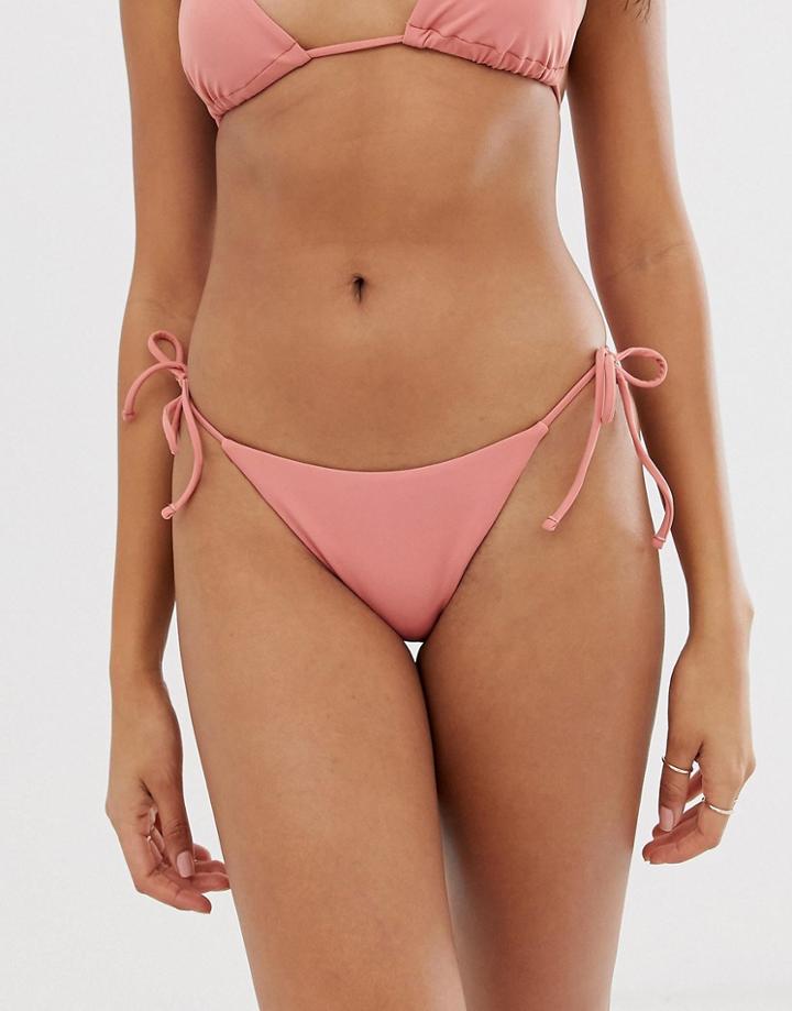 Asos Design Recycled Sleek Tie Side Bikini Bottom In Dusky Mink - Pink