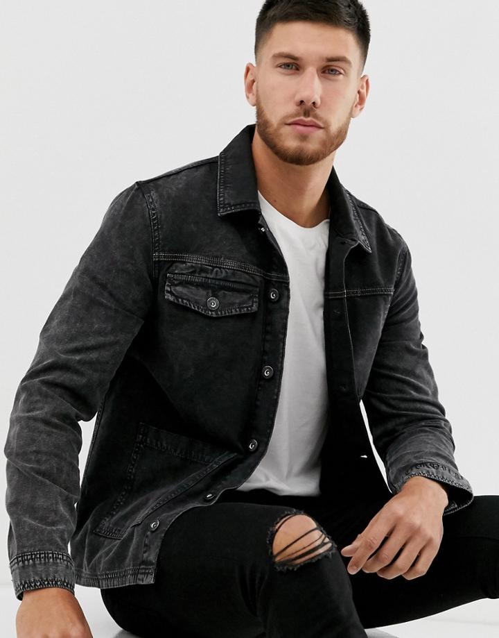 River Island Utility Denim Jacket In Gray