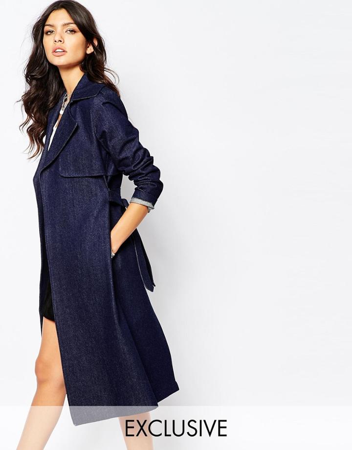 Reclaimed Vintage Trench Coat In Indigo Denim - Indigo