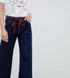 Only Petite Straight Leg Jean With Tie Belt - Blue