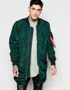Alpha Industries Ma1 Long Bomber Jacket Slim Fit In Green - Dark Petrol