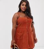 Asos Design Curve Cord Button Through Mini Dress In Tan - Tan