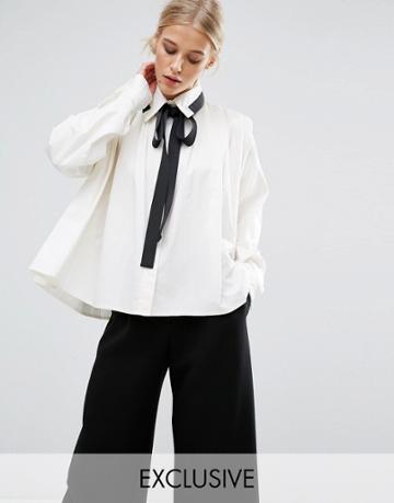 Zacro Pleated Shirt With Contrast Tie - White