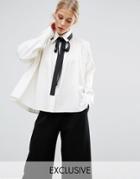 Zacro Pleated Shirt With Contrast Tie - White