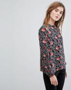 Vila Printed Frill Sleeve Top - Black