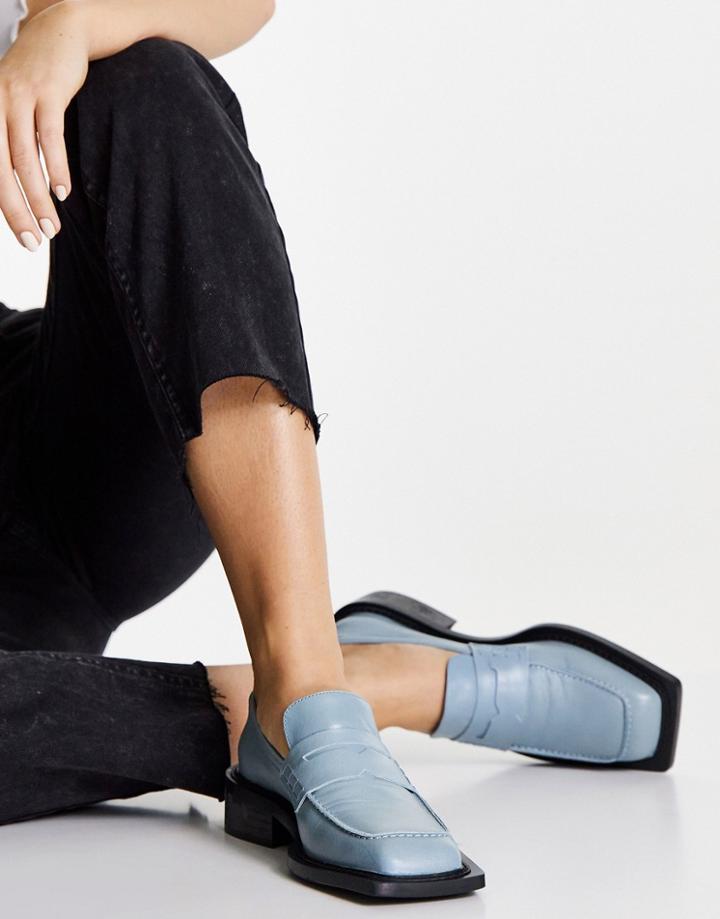 Topshop Lowry Leather Loafer In Blue-blues