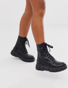 Kaltur Black Leather Chunky Flat Boots