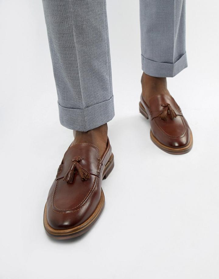 Walk London West Tassel Loafers In Brown Leather