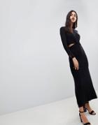 Asos Design Maxi Dress With Long Sleeve And Cut Outs - Black