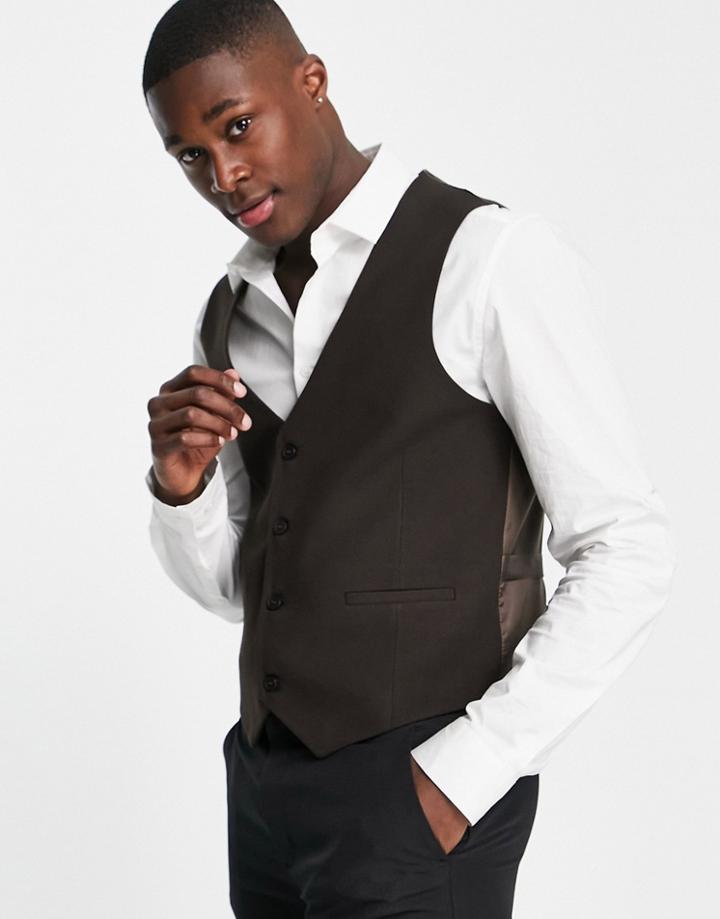Bolongaro Trevor Wedding Super Skinny Fit Suit Vest-brown