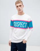 Asos Design Relaxed Long Sleeve T-shirt With Color Block And Suspect Text Print - White