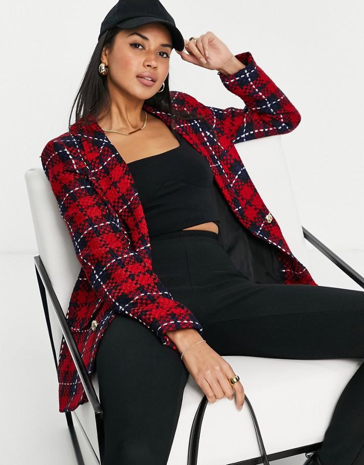 River Island Tartan Boucle Blazer In Red - Part Of A Set