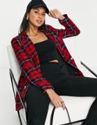 River Island Tartan Boucle Blazer In Red - Part Of A Set