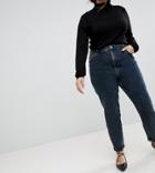 Asos Curve Farleigh High Waist Slim Mom Jeans In Valentine Mottled Blue/black Wash - Blue