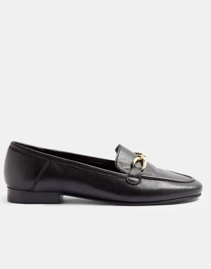 Topshop Leather Loafers In Black