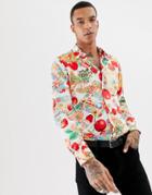 Devils Advocate Slim Fit Fruit Salad Print Shirt - White