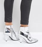 Missguided Cone Heel Ankle Boot - Silver