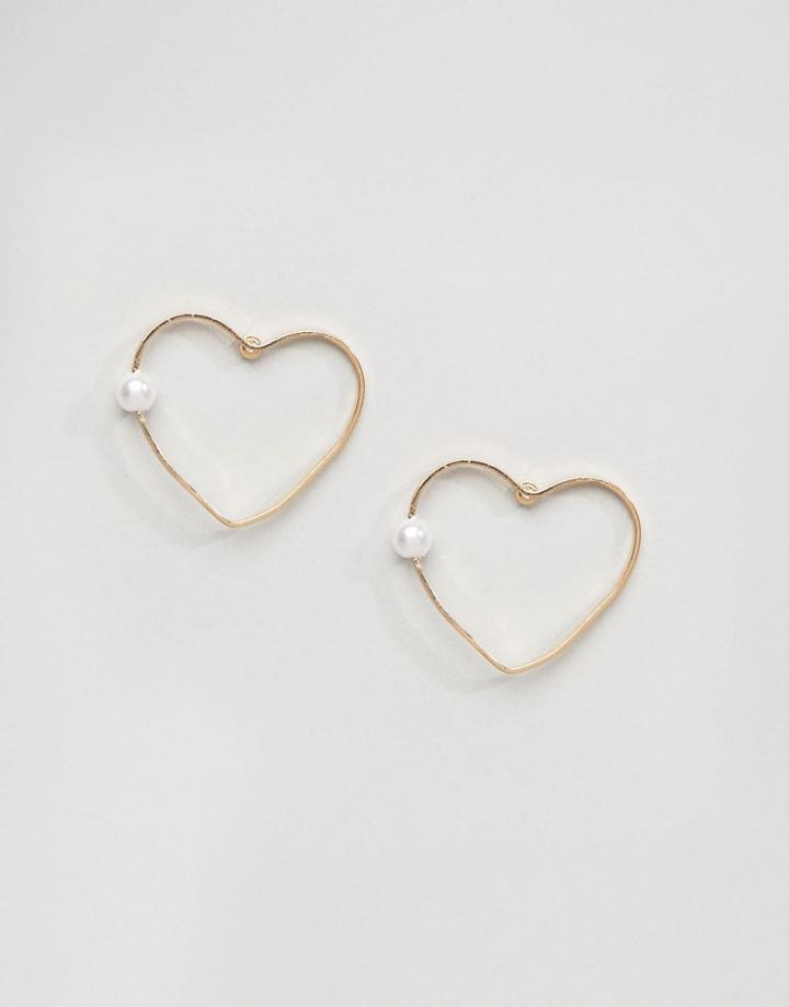 Asos Open Heart Pearl Stud Earrings - Gold