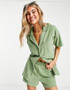 Daisy Street Relaxed Toweling Shirt In Green - Part Of A Set