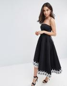 City Goddess Bandeau Asymetric Dress With Lace Trim - Black