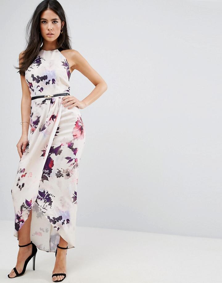Little Mistress Petal Print Halter Maxi Dress - Cream