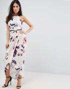 Little Mistress Petal Print Halter Maxi Dress - Cream