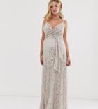 Asos Design Maternity Tie Waist Maxi Dress In All Over Sequin-gold