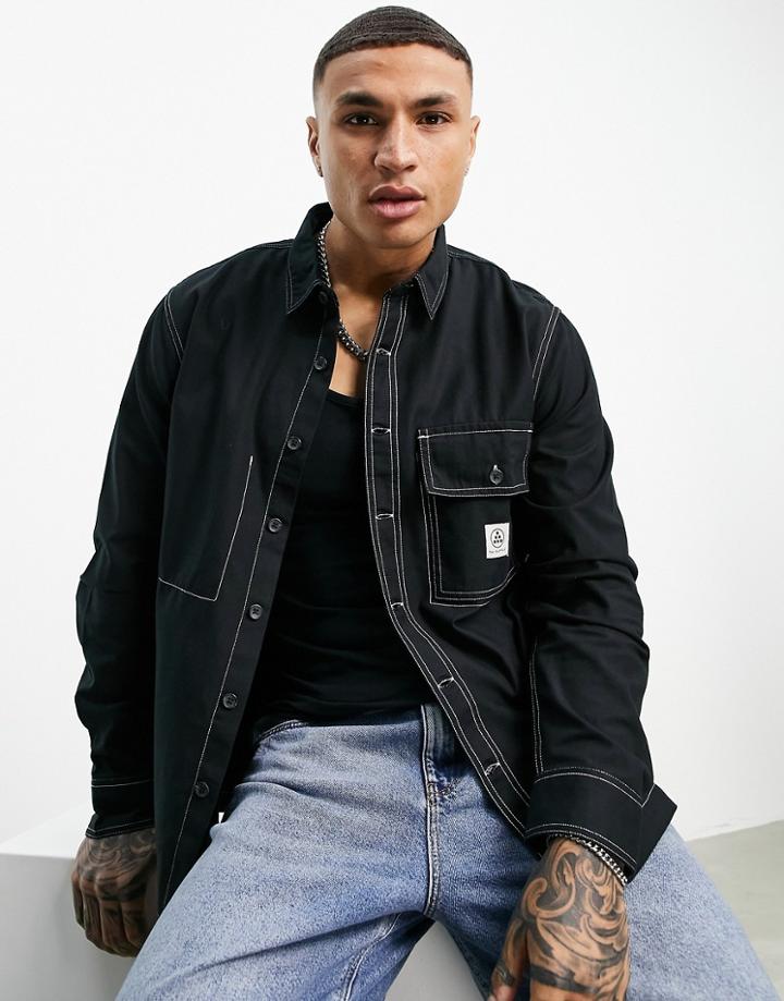 Topman Utility Shirt With Contrast Stitching In Black