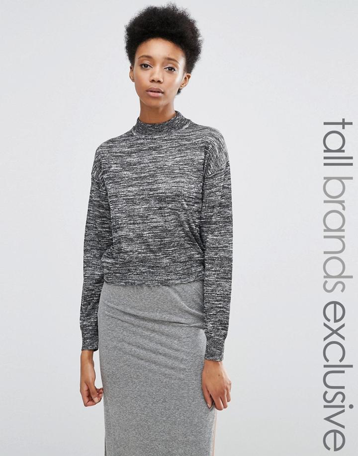 Noisy May Tall Roll Neck Sweater In Space Dye - Gray