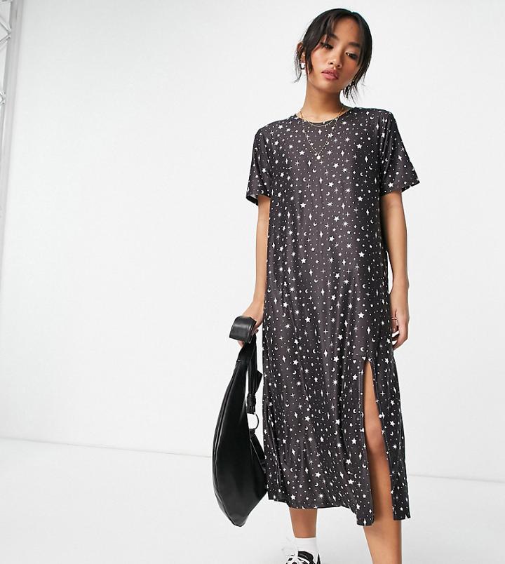 Urban Threads Petite Midi T-shirt Dress In Black Celestial Print