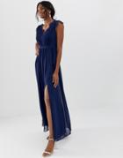 Little Mistress Maxi Dress With Lace Detail And Side Split-navy