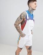 Asos Design Slim Overalls In White With Rainbow Side Stripe - White