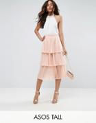 Asos Tall Tiered Pleated Midi Skirt - Pink