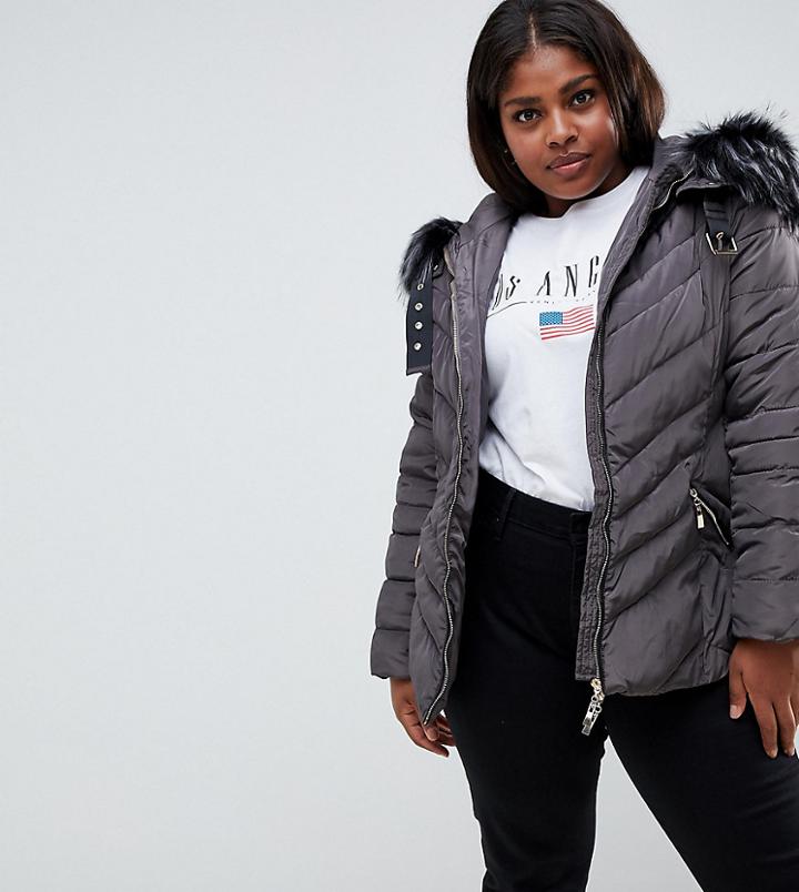 Lovedrobe Belted Short Padded Coat - Gray