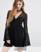 Rokoko Swing Dress With Sheer Mesh Spot Layer - Black