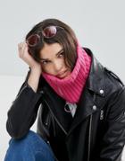 Asos Bright Infinity Scarf With Ring Zip Pull - Pink