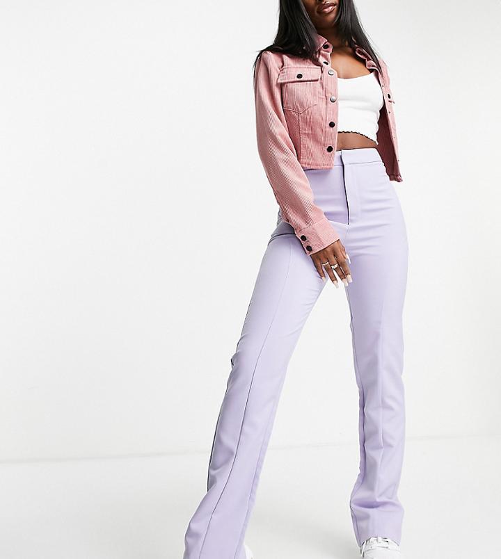Collusion Ultimate High Waisted Tailored Flare Pants With Split Hem In Lilac-blues