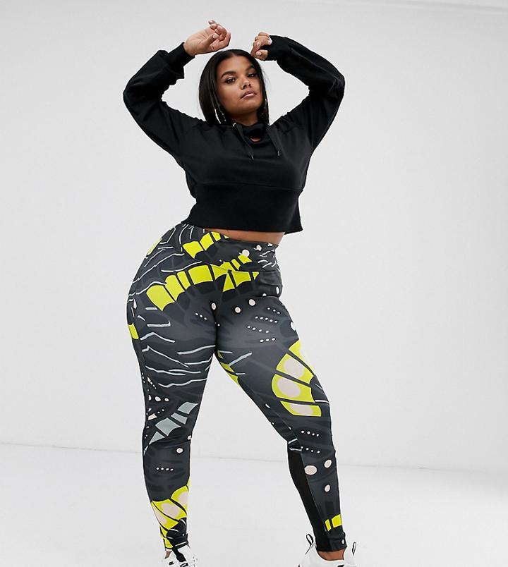 Asos 4505 Curve Splash Print Legging With Mesh Detail - Multi