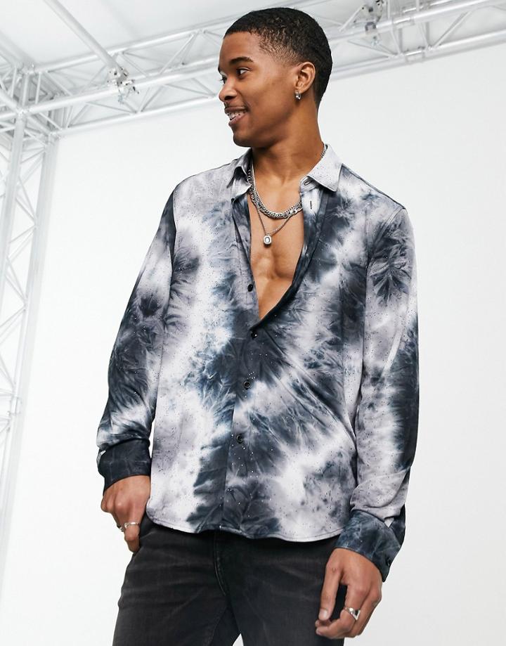 Devil's Advocate Black Tie Dye Glitter Oversized Viscose Shirt